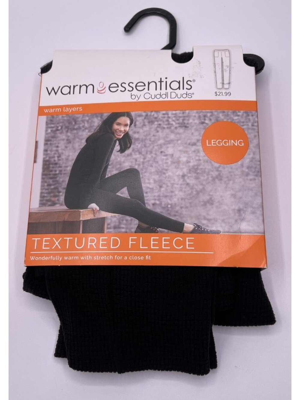 Warm Essentials by Cuddl Duds Textured Fleece Leggings Medium Black Warm Layers